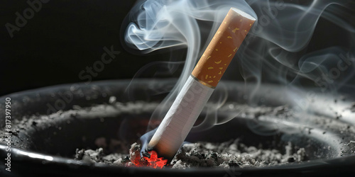 A cigarette smolders in an ashtray, its acrid smoke twisting into the atmosphere.