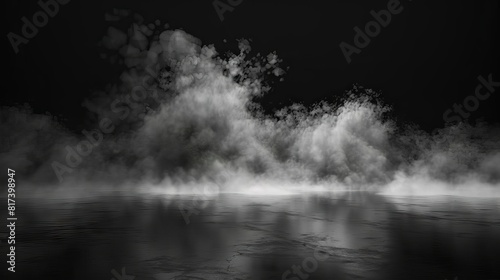 black smoke fog cloud on dark floor spooky night mist effect isolated on white horror overlay texture abstract 3d render