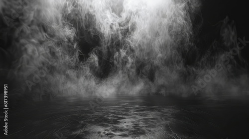 black smoke fog cloud on dark floor spooky night mist effect isolated on white horror overlay texture abstract 3d render photo