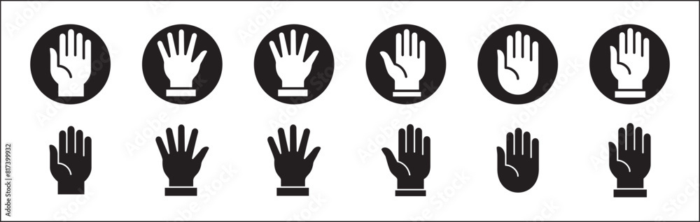 Hands symbol collection. Palm hand icons. Hand button icon. Hands icon symbol of participate, volunteer, stop, vote. Vector stock graphic, flat style design illustration resource for UI and buttons. Hands symbol collection. Palm hand icons. Hand button icon. Hands icon symbol of participate, volunteer, stop, vote. Vector stock graphic, flat style design illustration resource for UI and buttons.