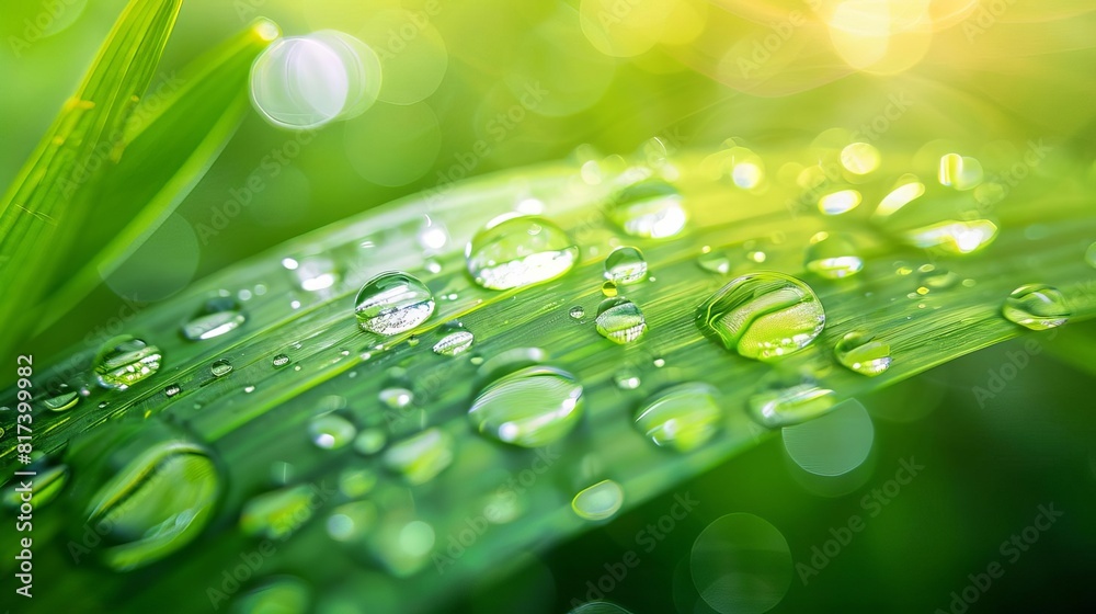 closeup of water droplets on fresh green leaf natures beauty and purity background closeup of water droplets on fresh green leaf natures beauty and purity background