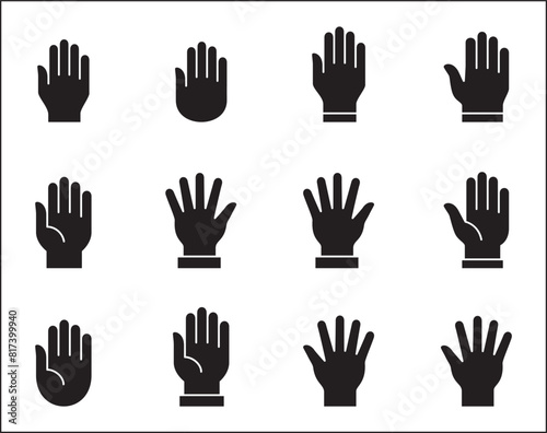 Hand icon. Palm hand icons. Hands symbol collection. Hands icon symbol of participate, volunteer, stop, vote. Vector stock graphic, flat style design illustration resource for UI and buttons.