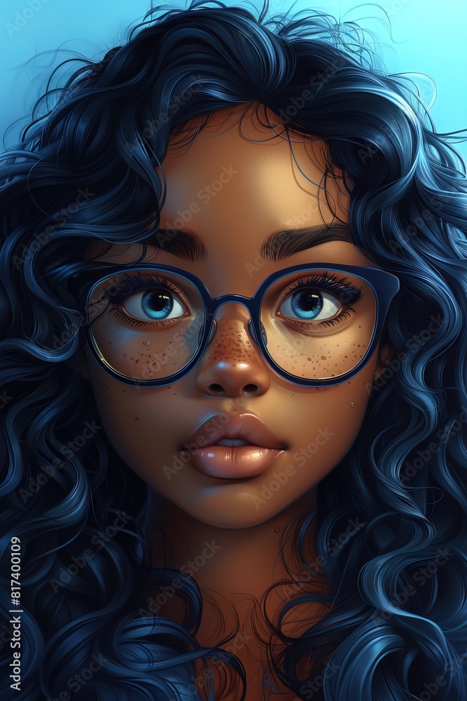 Avatar meme with a black girl wearing erika lenses glasses with long curly hair Avatar meme with a black girl wearing erika lenses glasses with long curly hair