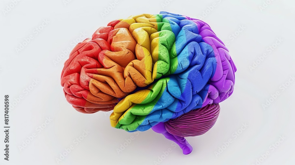 colorful rainbow human brain isolated on white neurodiversity and mental health concept 3d rendering colorful rainbow human brain isolated on white neurodiversity and mental health concept 3d rendering
