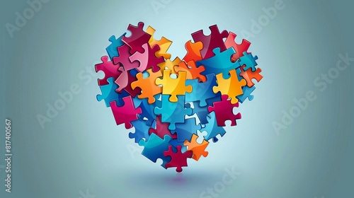 colorful puzzle pieces forming heart shape autism awareness concept vector illustration