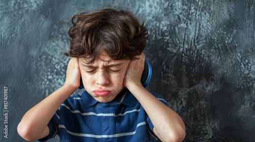 distressed autistic boy covering ears overwhelmed by sensory input empathy concept photo photo