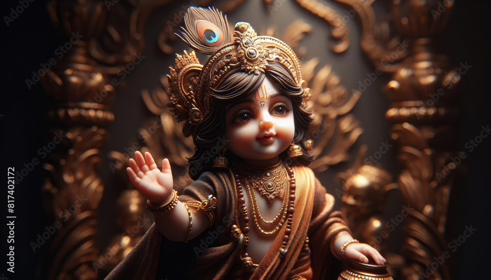 Obraz premium Cute Little Baby Krishna - Gopal - Generative AI