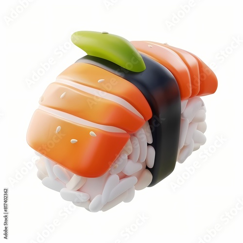 cute Sushi icon, 3D render, white background, generative AI
