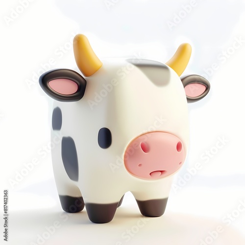 cute cow icon, 3D render, white background, generative AI