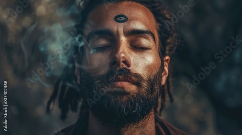 hippie man meditating with his eyes closed in high resolution and high quality