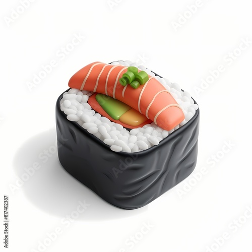 cute Sushi icon, 3D render, white background, generative AI