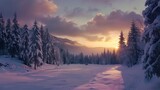 Beautiful sunset of a snow-covered pine forest in winter in high resolution and high quality. landscape concept