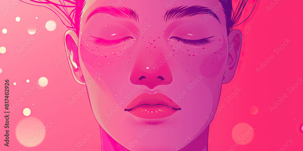 Bubblegum pink drugs: A person's face, eyes closed in meditation, radiating calm and peace