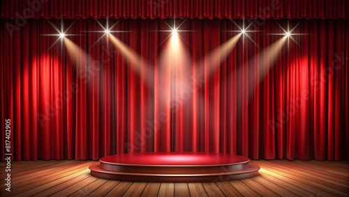 Stage with red curtains and spotlight