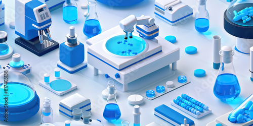 Electric blue drugs: A scientific laboratory, various machines and equipment surrounding a petri dish.