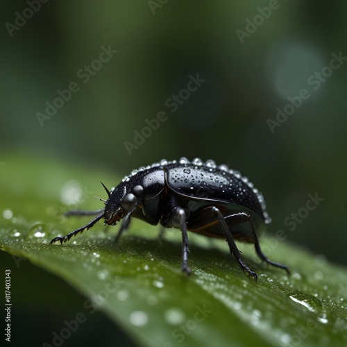 Dewy Dreams Macro Photography of a Beetle on a Leaf © riko2022