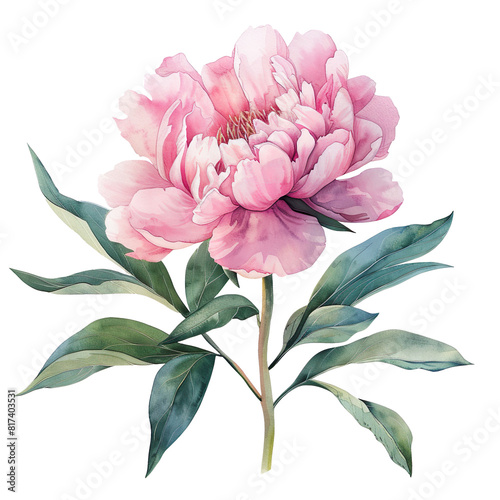 Fototapeta Naklejka Na Ścianę i Meble -  Watercolor illustration with pink peony flower, isolated on white background