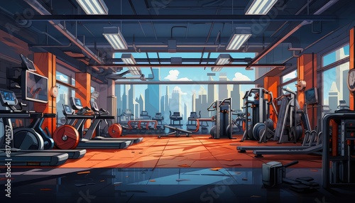Gym background flat design front view highenergy fitness hub theme animation Complementary Color Scheme photo