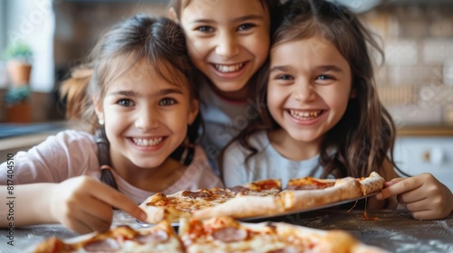 joyful mother and daughters enjoying pizza together capturing a heartwarming family moment