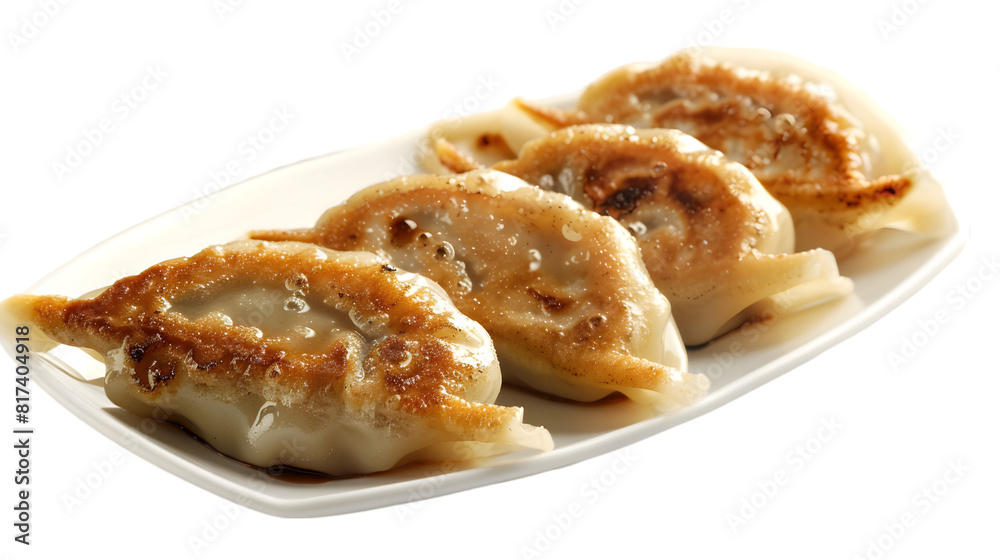 High-definition image of a neatly arranged row of pork potstickers, transparent background High-definition image of a neatly arranged row of pork potstickers, transparent background