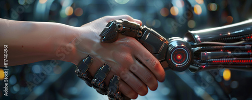 Robot Hand and Human Hand Shaking Hands © jxvxnism