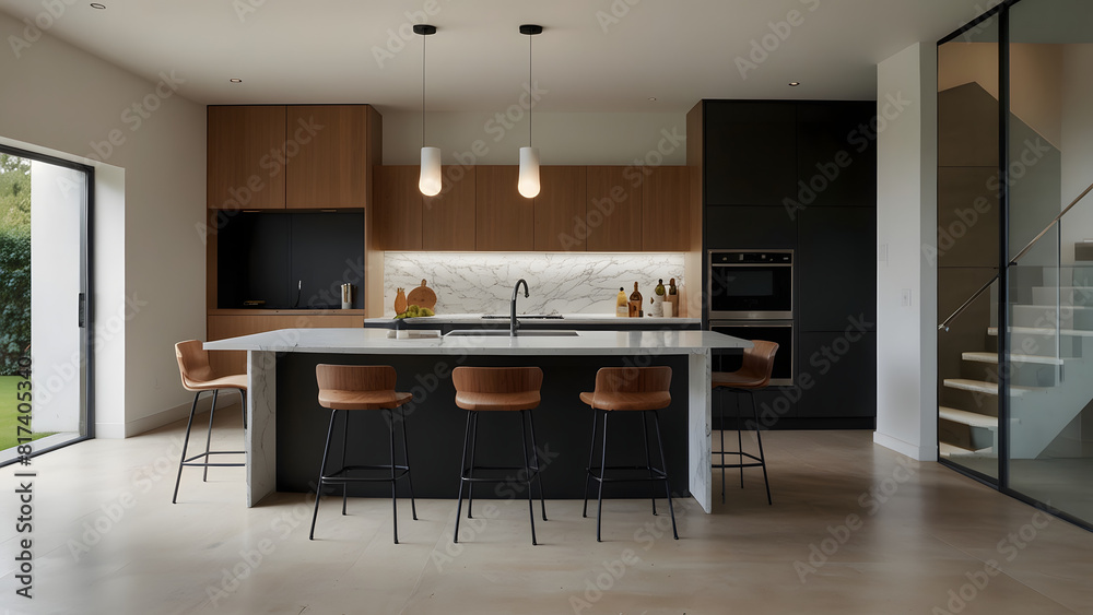 modern kitchen interior with stairs modern kitchen interior with stairs