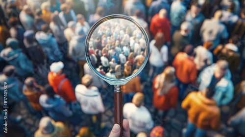 magnifying glass focusing on unique individual among crowd representing customercentric approach and personalized service 3d render photo