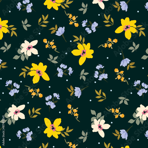 Scattered wildflowers colorful botanical pattern