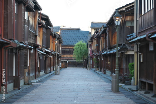 Kanazawa,Japan - May 14,2024: Higashi Chaya Tea District in Kanazawa at dawn