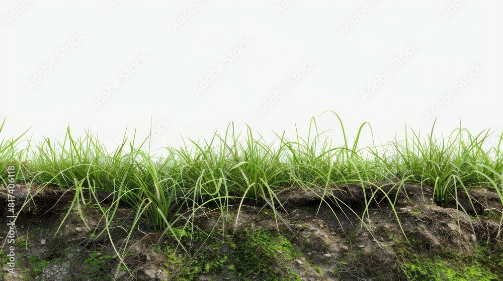 realistic 3d grass ground with green field earth garden soil and rocks isolated on white 3d render