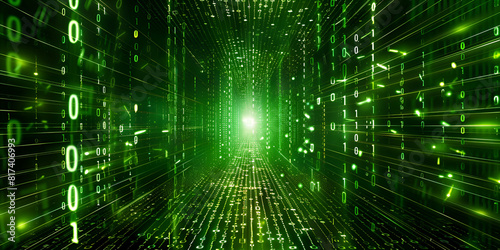 matrix style binary code digital background with Green abstract binary code elements on a dark screen.