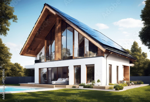 'roof gable panels solar house modern panel energy home power photovoltaic electrical alternative electricity exterior ecology luxury sun beautiful attic environment architecture technology'