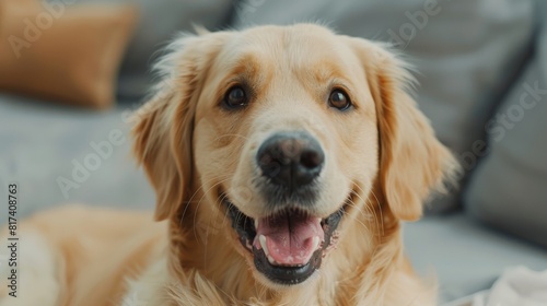 Cheerful pup beaming with a wide smile, exuding boundless positivity and love in every wag.