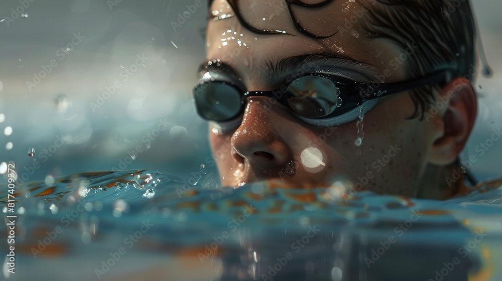 Determined swimmer with eyes ahead, embodying unwavering concentration in the pool.