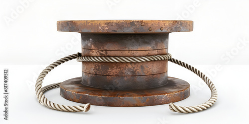 Metal Spool With Rope On isolated on white background.
