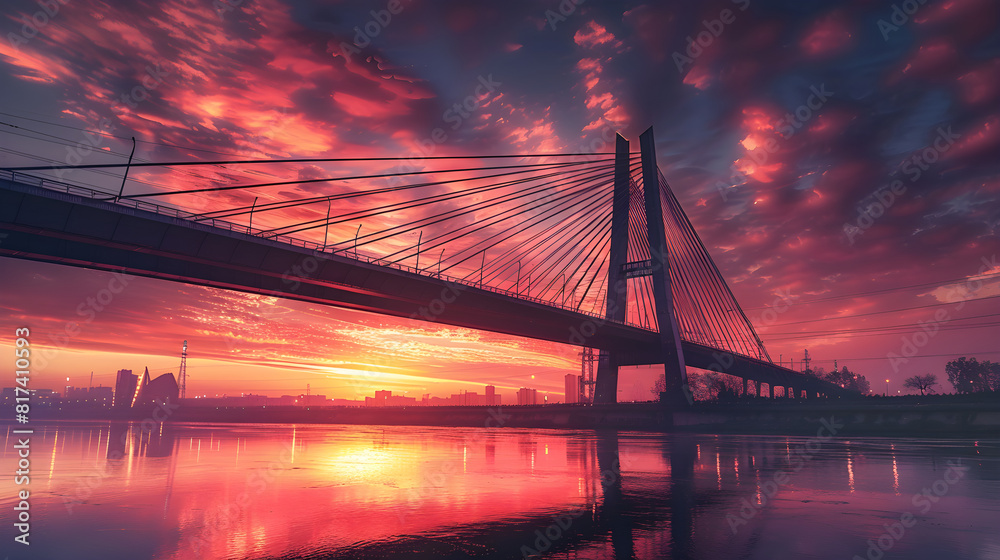 Ethereal Dynamics of a Sunset Bridge: A Breathtaking Blend of Nature and Architecture
