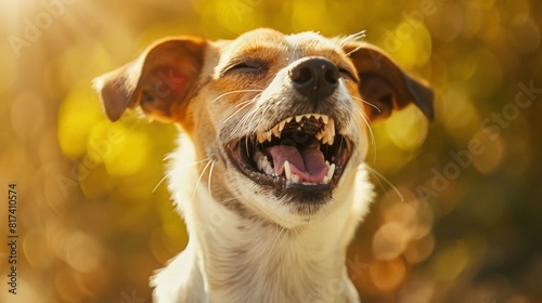 Happy dog wearing a bright smile, spreading happiness and light wherever it goes, a true ray of sunshine. photo