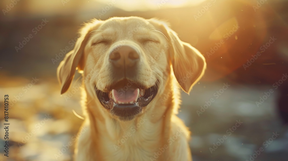 Joyful dog flashing a big smile, melting hearts with its pure and genuine expression of happiness. Joyful dog flashing a big smile, melting hearts with its pure and genuine expression of happiness.