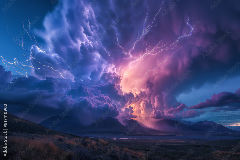 intense lighting storm, big clouds, ground strikes intense lighting storm, big clouds, ground strikes