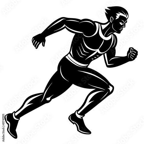 Geometric running man  black and white  vector illustration  white background 