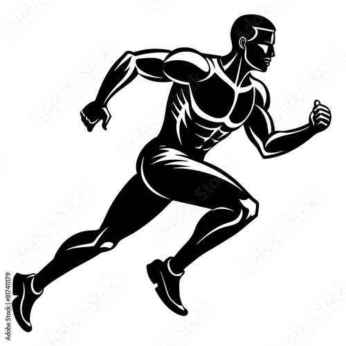 Geometric running man, black and white, vector illustration, white background  © CreativeDesigns