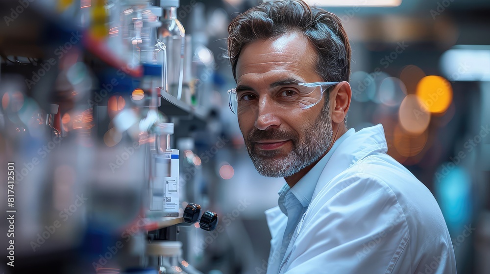 Portrait of a medical researcher working on groundbreaking innovations, with a lab setting and modern medical tools Portrait of a medical researcher working on groundbreaking innovations, with a lab setting and modern medical tools