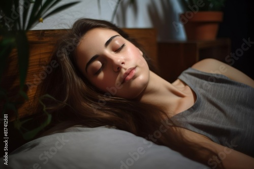 young woman sleeping in bedroom