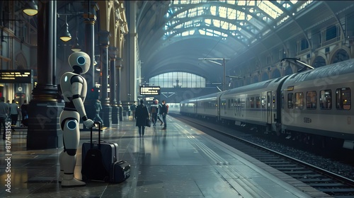 The robot is waiting for the train at the station photo