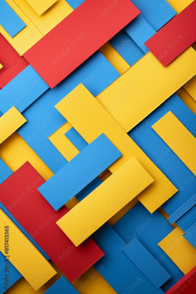Abstract geometric 3D blank paper pieces pattern for background with blue, yellow and red colors, modern design style, minimalist Abstract geometric 3D blank paper pieces pattern for background with blue, yellow and red colors, modern design style, minimalist