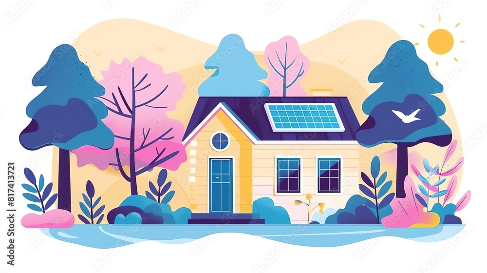 Fototapeta premium A beautiful illustration of a house surrounded by nature