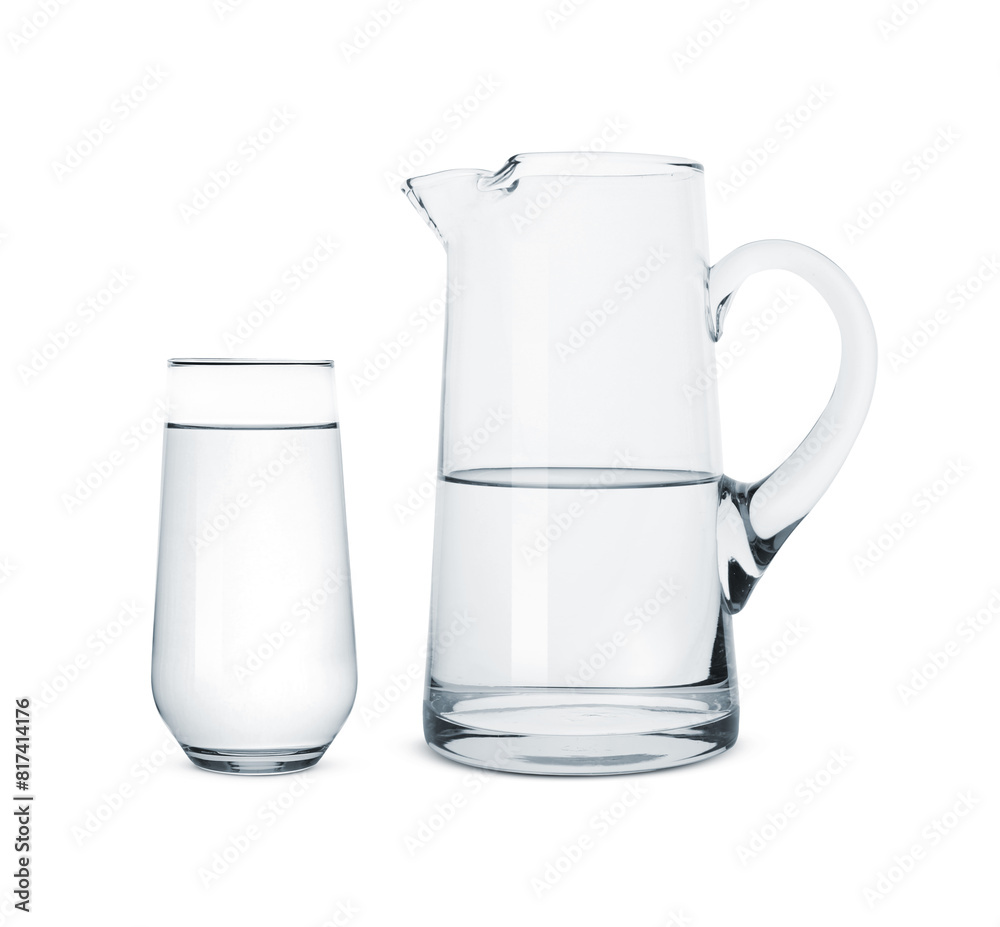 Glass and jug with water isolated on white Glass and jug with water isolated on white