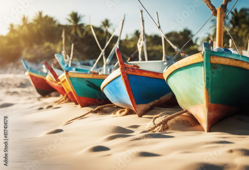 'picture watercolor colorful sandy three boats fishing seashore boat sea ship water ocean harbor beach blue vessel dock travel port coast yacht bay sky fish'