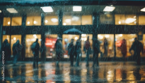 'front dat people Blurred glass rainy wet store' photo