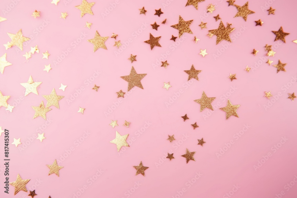 golden stars glitter on pink background. festive holiday pastel backdrop golden stars glitter on pink background. festive holiday pastel backdrop